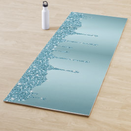 Elegant Blue Glitter Anpassat namn Yoga Mat
