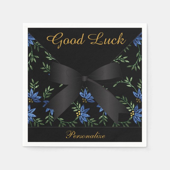 *Elegant Blue Glitter Blommigt Pappersservett (Framsidan)