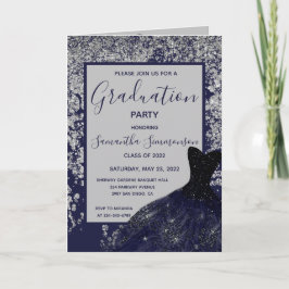 Elegant Blue Glitter Dress Grad Photo Invit Kort