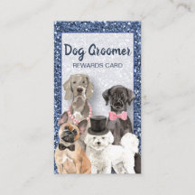 Elegant Blue Glitter Hund Grooming Loyalty Card