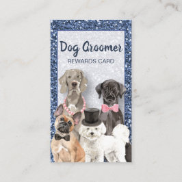 Elegant Blue Glitter Hund Grooming Loyalty Card Visitkort