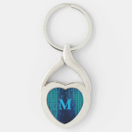 Elegant Blue Glitter Monogram Twisted Heart Silverfärgad Nyckelring