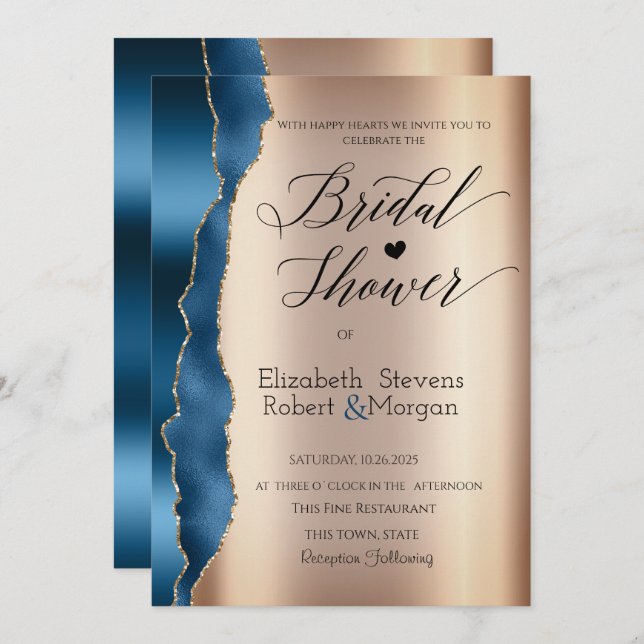 Elegant Blue Glitter Script-Möhippa Inbjudningar (Fram/baksida)