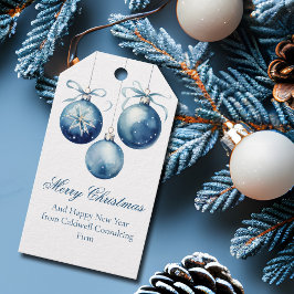 Elegant Blue God jul Ornaments Company Presentetikett