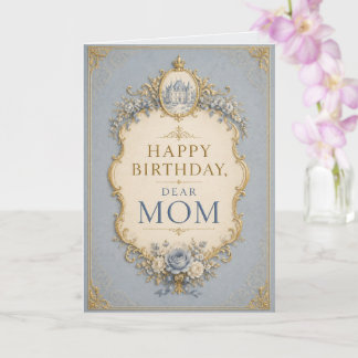 Elegant Blue & Gold Birthday Card for Mom Kort