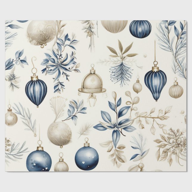 Elegant Blue & Gold Christmas Paper Presentpapper (Platt)