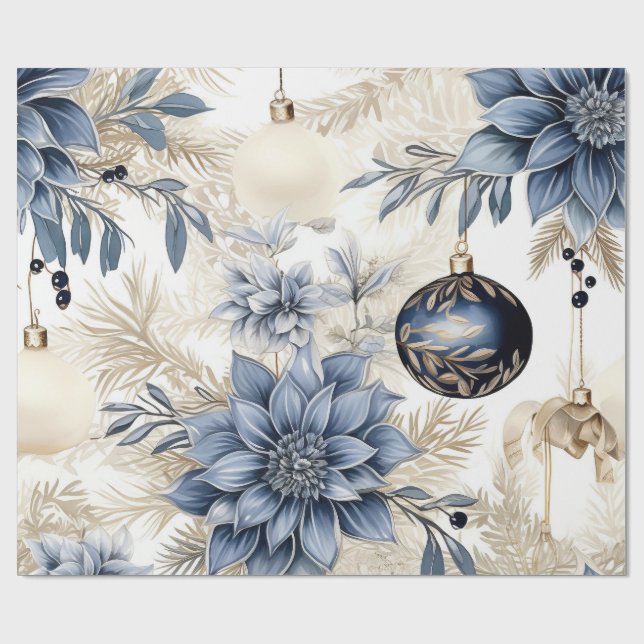 Elegant Blue & Gold Christmas Paper Presentpapper (Platt)