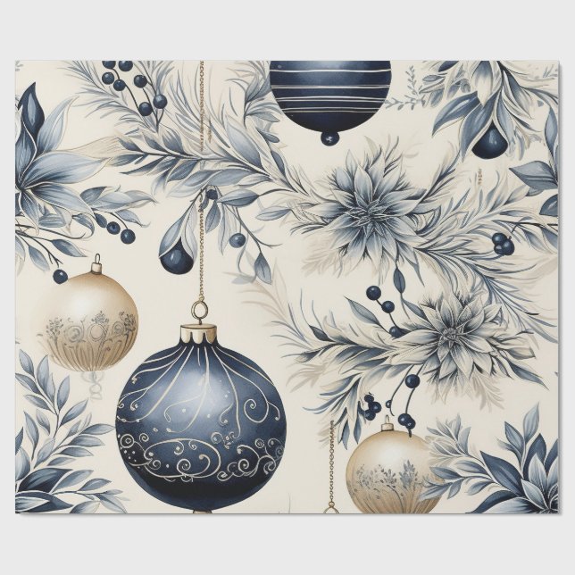 Elegant Blue & Gold Christmas Presentpapper (Platt)