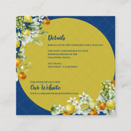 Elegant Blue Gold Citrus Floral Wedding Details Tilläggskort