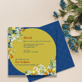Elegant Blue Gold Citrus Floral Wedding Details Tilläggskort