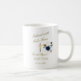 Elegant Blue Gold Floral Calligraphy Boy Baptism Kaffemugg