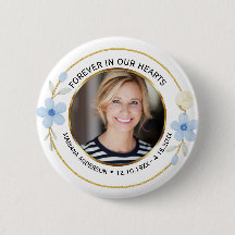 Elegant Blue & Gold Floral Memorial Photo
