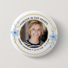 Elegant Blue & Gold Floral Memorial Photo Knapp