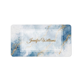 Elegant Blue Gold Glitter Abstract Flow            Adressetikett