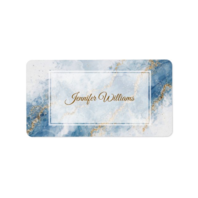 Elegant Blue Gold Glitter Abstract Flow            Adressetikett (Framsidan)