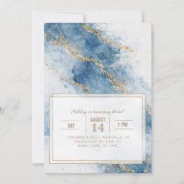 Elegant Blue Gold Glitter Abstract Flow            Inbjudningar