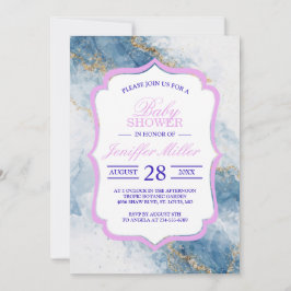 Elegant Blue Gold Glitter Abstract Flow            Inbjudningar