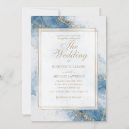 Elegant Blue Gold Glitter Abstract Flow            Inbjudningar