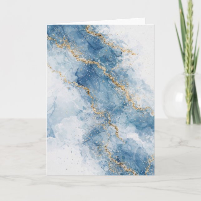 Elegant Blue Gold Glitter Abstract Flow            Kort (Framsida)