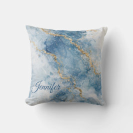 Elegant Blue Gold Glitter Abstract Flow            Kudde