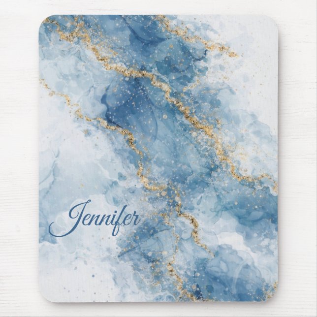 Elegant Blue Gold Glitter Abstract Flow            Musmatta (Framsidan)