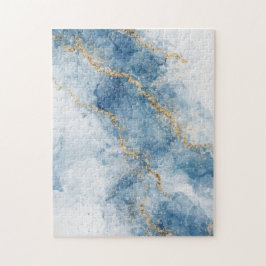Elegant Blue Gold Glitter Abstract Flow            Pussel