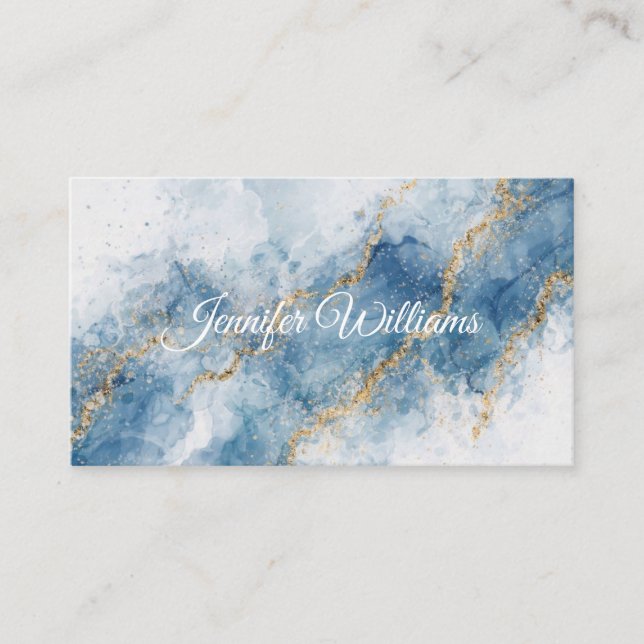 Elegant Blue Gold Glitter Abstract Flow            Visitkort (Framsida)