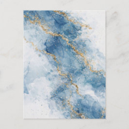Elegant Blue Gold Glitter Abstract Flow            Vykort