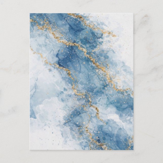 Elegant Blue Gold Glitter Abstract Flow            Vykort (Framsida)