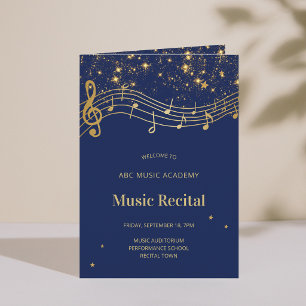 Elegant Blue Gold Musikrecitalprogram Inbjudan