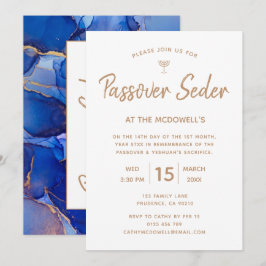 Elegant Blue Gold Passah Seder-inbjudan Inbjudningar