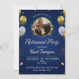 Elegant Blue Gold Retirement Party Invitation Inbjudningar