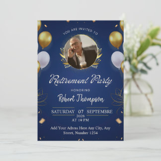 Elegant Blue Gold Retirement Party Invitation Inbjudningar