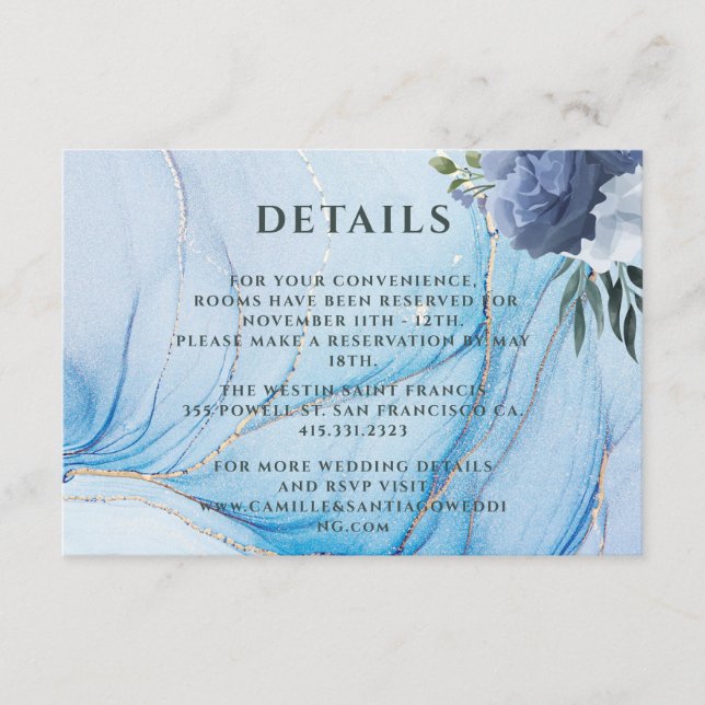 Elegant Blue & Gold Wedding Enclosure Card  Tilläggskort (Framsida)