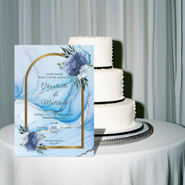 Elegant Blue & Gold Wedding Invitation  Inbjudningar