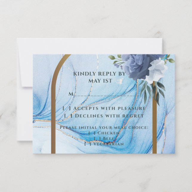 Elegant Blue & Gold Wedding RSVP Card  OSA Kort (Framsida)