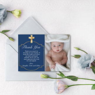Elegant Blue Golden Kor Boys Baptism Tack Kort