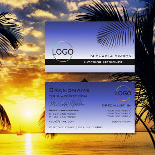 Elegant Blue Gradient Handflatan Löv med Logotyp S Visitkort