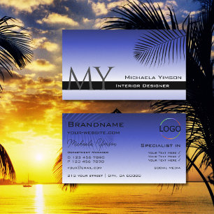 Elegant Blue Gradient Handflatan Löv Monogram och Visitkort