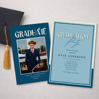 Elegant Blue Graduation Party Photo Invitation Inbjudningar