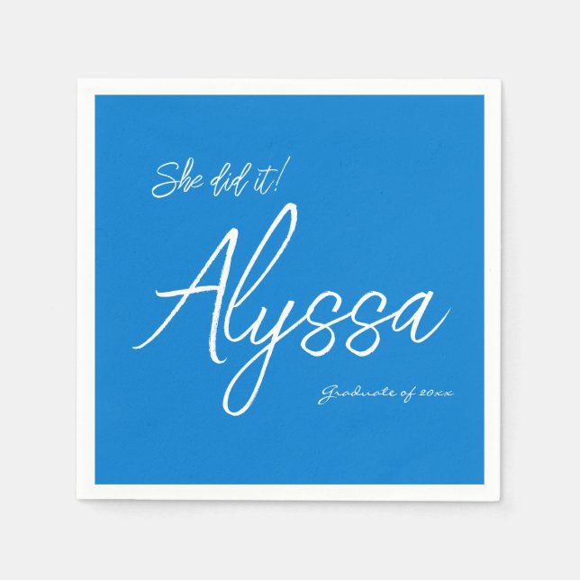 Elegant Blue Graduation Party She did it Pappersservett (Framsidan)