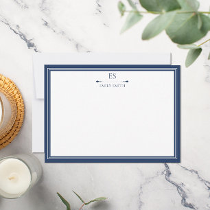 Elegant Blue Gräns Monogram Anteckningskort