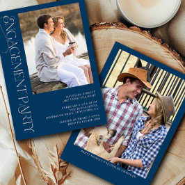 Elegant Blue Grått 2 Photo Förlovningsfest Inbjudningar