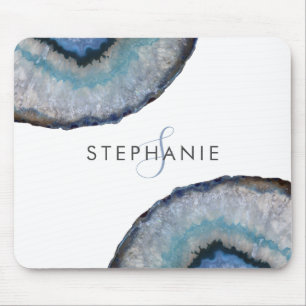 Elegant Blue Grått Agate Geode Monogram Musmatta