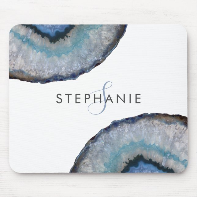 Elegant Blue Grått Agate Geode Monogram Musmatta (Framsidan)