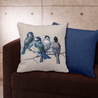 Elegant Blue Grått Birds vattencolor Wildlife Kudde