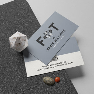 Elegant Blue-grått, Black & White Fitness Trainer Visitkort