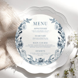 Elegant Blue Grått Blommigt Bröllop Round Flat Men Meny