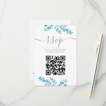 Elegant Blue Grått Blommigt QR-kod Bröllop