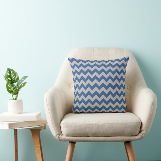 Elegant Blue Grått Chevron Rand Mönster Kudde (Stol)